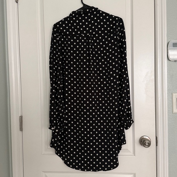 Forever 21 tie neck long sleeves tunic mini dress Black White Polka Dots Sz M - Picture 3 of 8